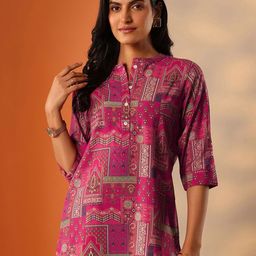 Libas Ethnic Motifs Printed Mandarin Collar Straight Kurti-41