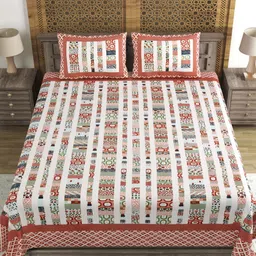 Myntra Elegant Homes White Printed Cotton 144 TC King Bedsheet Set 2.18 m x 2.64 m-image-75