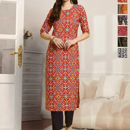 7Threads Selection Of 6 Ethnic Motifs Printed Round Neck Straight Kurtas-image-87