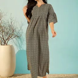 The Kaftan Company Women Printed Pure Cotton Maxi Nightdress-image-97