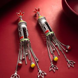 aadita Silver-Plated Contemporary Drop Earrings-21