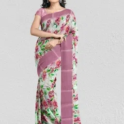 SSHAGUN LIFESTYLE Multicolor Floral Print Bollywood Cotton Blend Saree-picture-48