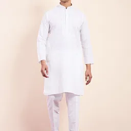Satwaa Floral Yoke Design Mandarin Collar Chikankari Linen Straight Kurta-picture-44