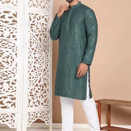 Jompers Men Embroidered Regular Sequinned Kurta with Pyjamas image 4