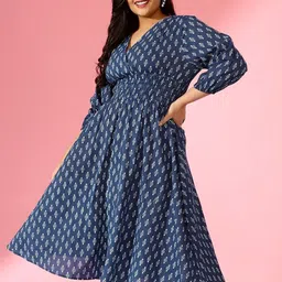 Jash Creation Women Plus Size V-Neck Fit & Flare Midi Dress-picture-44