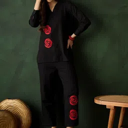 Sangria Shirt Collar Embroidered Pure Cotton Tunic With Trousers-picture-31