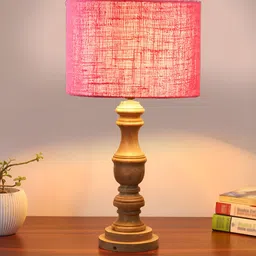 Aura Pink Wood Contemporary Cylindrical Shaped Table Lamp-image-60