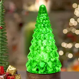 Homesake Green Textured Glass Christmas Tree Table Lamp-34