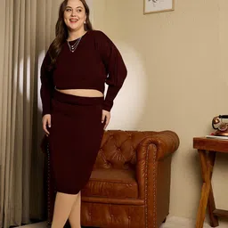 Berrylush Curve Round Neck Acrylic Knitted Top & Midi Skirt Sweater-image-16
