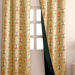 HOMEMONDE Green & Pink Set of 2 Floral Black Out Long Door Curtain-9