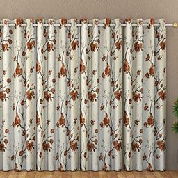 Galaxy Home Decor White & Brown Floral Printed 4 Pieces Long Door Curtain-picture-21