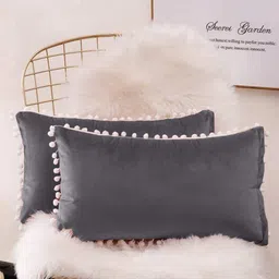 Cottonfry Grey & White 2 Pieces Velvet Rectangle Cushion Covers-picture-25