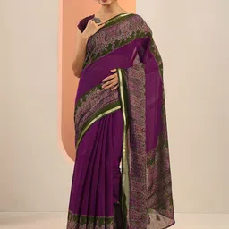Libas Solid Saree With Paisley Printed Border-2