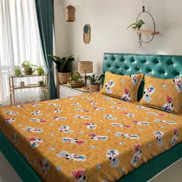 Myntra Elegant Homes Kids Mustard Printed Pure Cotton 400 TC King Bedsheet Set 2.5 x 2.25m-picture-50