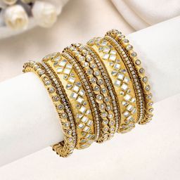 Peora Set Of 10 Gold-Plated Kundan Studded Chuda Bangles-image-17