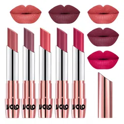 VOLO Set Of 5 Creme Matte Lipstick 3.5g- Light Peach-Plum-Dark Peach-Rose Pink-PassionPink-image-95