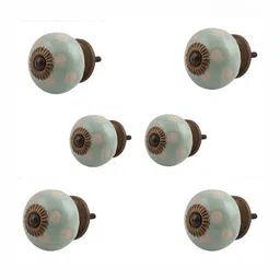 Indianshelf 6Pcs Green & White Textured Ceramic Dot Knobs-20