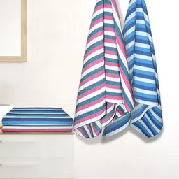 Aura Blue & White 4 Striped Cotton 210 GSM Bath Towel-picture-14