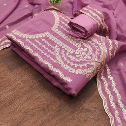 LeeliPeeri Designer Floral Embroidered Thread Work Georgette Unstitched Dress Material-picture-20
