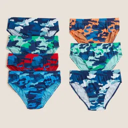 Marks & Spencer Boys Pack of 7 Camouflage Printed Pure Cotton Briefs T715728DNAVY MIX_1-image-68
