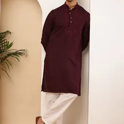 MULTI SHADES Men Embroidered Regular Kurta with Pyjamas-image-46