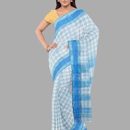 The Chennai Silks Checked Pure Cotton Fusion Taant Saree-image-22