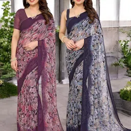 Moda Rapido Pack of 2 Floral Printed Pure Georgette Saree-45