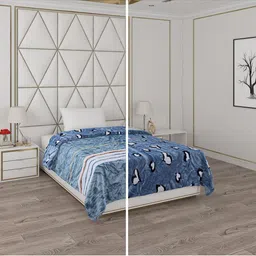 Monte Carlo Blue & White Conversational Printed Mild Winter 500 GSM Single Bed Blanket-image-78