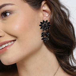 YouBella Gold-Plated Artificial Stones Studded Floral Drop Earrings-31