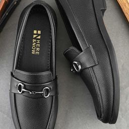 HERE&NOW Men Black Leather Horse-Bit Loafers-picture-17