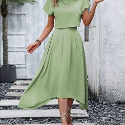 Kotty Women Boat Neck Green Dress Set-image-46