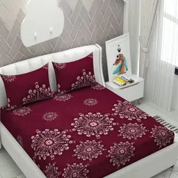 Aura Floral Printed 144 TC King Double Bedsheet with 2 Pillow Covers-image-91