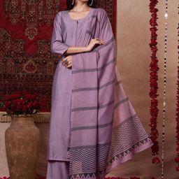 KALINI Notch-Neck Straight Kurta With Palazzos And Dupatta-image-84