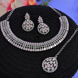 Anouk Rhodium-Plated Stones Studded & Beaded JewellerySet-12
