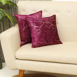 THE CONVERSION Magenta 2 Pieces Floral Foil Printed Velvet Square Cushion Covers-image-28
