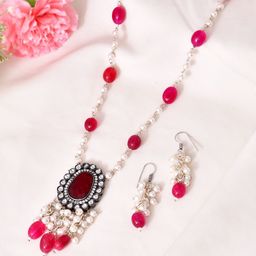 Silvermerc Designs Silver-Plated Stone Studded & Beaded Jewellery Set-picture-38
