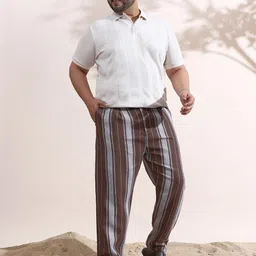 Instafab Plus Men Plus Size Striped Comfort Cigarette Trousers image 5