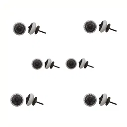 Indianshelf 6Pcs Cream-Colored & Black Textured Ceramic Strewn Flat Knobs-10