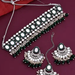Sukkhi Gold Plated & American Diamond Studded & Beaded Jewellery Set-picture-14