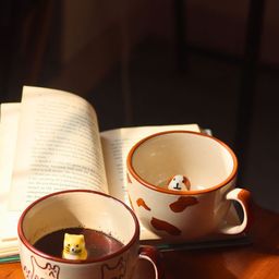 WEAVING HOMES Cream & Brown 2 Pieces Printed Ceramic Glossy Cups 220 ml Each-28