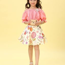 Macwin Girls Off-Shoulder Linen Top With Skirt-image-50