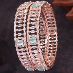 SGA FASHION Set Of 2 Rose Gold-Plated AD Studded Bangles-image-46