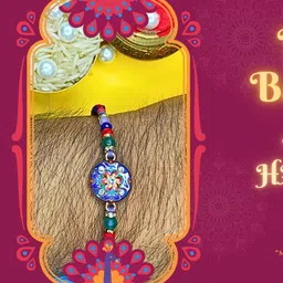 Anouk Set Of Beaded Cotton Thread with AD Stones & Meenakari Designer Rakhi for Brother image 2