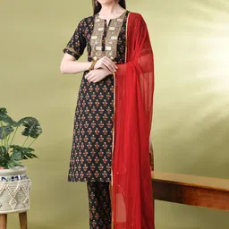 Sangria Floral Printed Straight Kurta & Trouser With Dupatta-picture-13