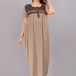 AAKARSHANA CREATION Cream Pure Cotton Maxi Printed Nightdress-image-85