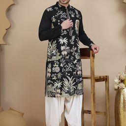 Jompers Men Floral Embroidered Thread Work Straight Kurta With Salwar-44