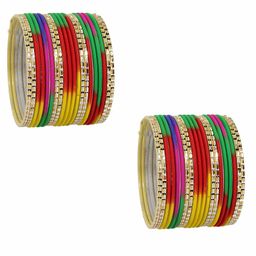 ZULKA Set of 40 Multicoloured Engraved Metal Bangles-image-12