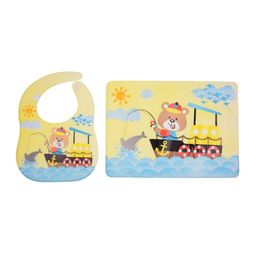 Yellow Bee Infant Kids Yellow & Blue Printed Feeding Bib With Mat-image-86