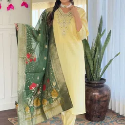 KALINI Floral Embroidered Straight Kurta With Trouser And Dupatta-image-43