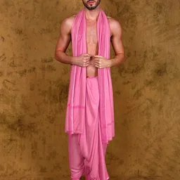 Exotic India Men Jute Fiber Dhoti and Angavastram Set with Woven Border from Varanasi-image-68